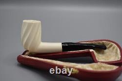 Smooth Swirl Billiard Pipe BLOCK MEERSCHAUM-NEW-HAND CARVED Fitted Case#1493