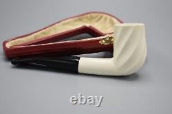 Smooth Swirl Billiard Pipe BLOCK MEERSCHAUM-NEW-HAND CARVED Fitted Case#1493