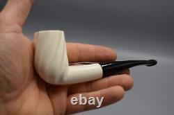 Smooth Swirl Billiard Pipe BLOCK MEERSCHAUM-NEW-HAND CARVED Fitted Case#1493