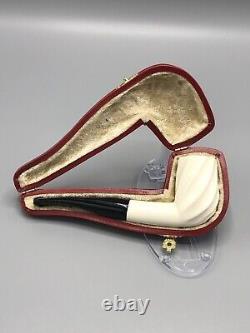 Smooth Swirl Billiard Pipe BLOCK MEERSCHAUM-NEW-HAND CARVED Fitted Case#1493