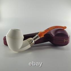 Smooth bulldog block meerschaum pipe silver spigot handmade CPW Meerschaum Pipe1