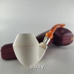 Smooth bulldog block meerschaum pipe silver spigot handmade CPW Meerschaum Pipe1