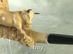 Spanish Bull Empossed Pipe By KARAHAN-new-block Meerschaum Handmade W Case#1241