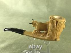 Spanish Bull Empossed Pipe By KARAHAN-new-block Meerschaum Handmade W Case#1241