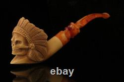 Srv Big Chief Skull Block Meerschaum Pipe with fitted case M3039