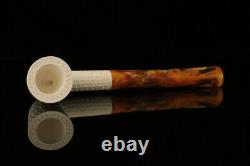 Srv Lattice Dublin Straight Block Meerschaum Pipe with fitted case M2926