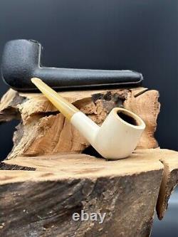 Strambach Vienna Block Meerschaum Amber Smooth Billiard Smoking Pipe