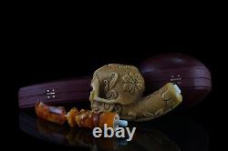 Sugar Skull Pipe BY ALI Block Meerschaum-NEW Handmade Custom Made Case#867