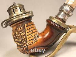 Superb Antique EW 1860 Block MEERSCHAUM Churchwarden HORN Estate Pipe Pipa