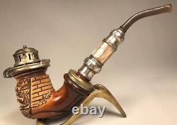 Superb Antique EW 1860 Block MEERSCHAUM Churchwarden HORN Estate Pipe Pipa