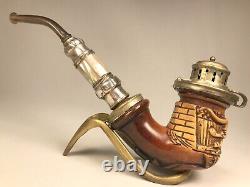 Superb Antique EW 1860 Block MEERSCHAUM Churchwarden HORN Estate Pipe Pipa