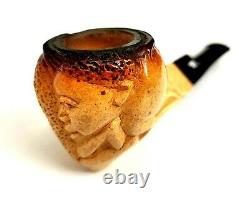 Superb! Unsmoked! African Block Meerschaum Tribal Motifs Bulldog Estate Pipe