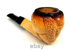 Superb! Unsmoked! African Block Meerschaum Tribal Motifs Bulldog Estate Pipe