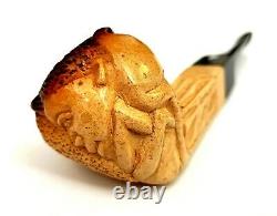 Superb! Unsmoked! African Block Meerschaum Tribal Motifs Bulldog Estate Pipe