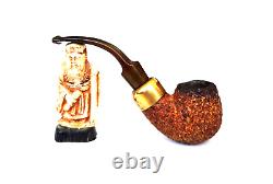 Superb Vtg African Block Meerschaum Rustic Army Mount Bent Billiard Estate Pipe