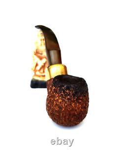 Superb Vtg African Block Meerschaum Rustic Army Mount Bent Billiard Estate Pipe