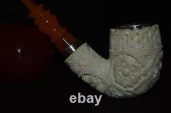 TEKIN Bent Ornate Pipe BLOCK MEERSCHAUM-NEW-HAND CARVED W Case#444