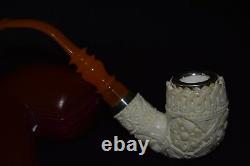 TEKIN Bent Ornate Pipe BLOCK MEERSCHAUM-NEW-HAND CARVED W Case#444