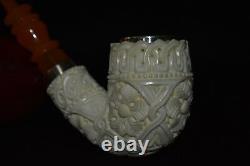 TEKIN Bent Ornate Pipe BLOCK MEERSCHAUM-NEW-HAND CARVED W Case#444