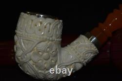 TEKIN Bent Ornate Pipe BLOCK MEERSCHAUM-NEW-HAND CARVED W Case#444