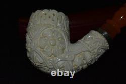 TEKIN Bent Ornate Pipe BLOCK MEERSCHAUM-NEW-HAND CARVED W Case#444