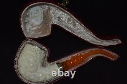 TEKIN Bent Ornate Pipe BLOCK MEERSCHAUM-NEW-HAND CARVED W Case#444