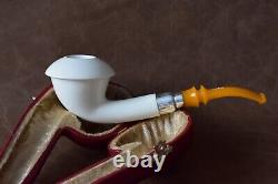 TEKIN Calabash Pipe BLOCK MEERSCHAUM-NEW HAND CARVED W Case#923 Silver Wearings