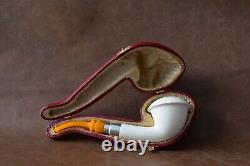 TEKIN Calabash Pipe BLOCK MEERSCHAUM-NEW HAND CARVED W Case#923 Silver Wearings