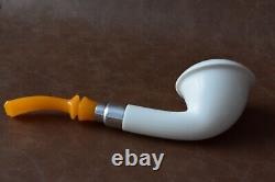 TEKIN Calabash Pipe BLOCK MEERSCHAUM-NEW HAND CARVED W Case#923 Silver Wearings