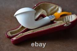 TEKIN Calabash Pipe BLOCK MEERSCHAUM-NEW HAND CARVED W Case#923 Silver Wearings