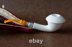 TEKIN Calabash Pipe BLOCK MEERSCHAUM-NEW HAND CARVED W Case#923 Silver Wearings