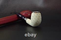 TEKIN Lattice Bent Churchwarden Pipe BLOCK MEERSCHAUM-NEW-HAND CARVED W Case#764