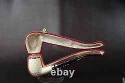 TEKIN Lattice Bent Churchwarden Pipe BLOCK MEERSCHAUM-NEW-HAND CARVED W Case#764