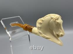 TEKIN Mustang Horse Figure Pipe BLOCK MEERSCHAUM-NEW-HAND CARVED W Case#1597