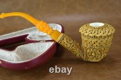 TEKIN Ornate Calabash Pipe BLOCK MEERSCHAUM-NEW-HAND CARVED W Case&Tamper#226