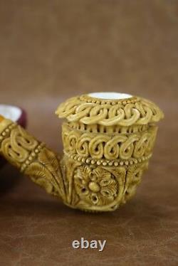 TEKIN Ornate Calabash Pipe BLOCK MEERSCHAUM-NEW-HAND CARVED W Case&Tamper#226