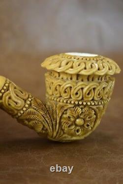 TEKIN Ornate Calabash Pipe BLOCK MEERSCHAUM-NEW-HAND CARVED W Case&Tamper#226