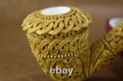 TEKIN Ornate Calabash Pipe BLOCK MEERSCHAUM-NEW-HAND CARVED W Case&Tamper#226