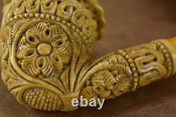 TEKIN Ornate Calabash Pipe BLOCK MEERSCHAUM-NEW-HAND CARVED W Case&Tamper#226