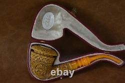 TEKIN Ornate Calabash Pipe BLOCK MEERSCHAUM-NEW-HAND CARVED W Case&Tamper#226