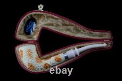 TEKIN Rusticated Bent Pipe BLOCK MEERSCHAUM-NEW-HAND CARVED W Case#182