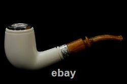 TEKIN SMOOTH BENT PIPE BLOCK MEERSCHAUM-NEW-HAND CARVED New W Case#1426 SILVER