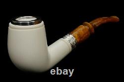 TEKIN SMOOTH BENT PIPE BLOCK MEERSCHAUM-NEW-HAND CARVED New W Case#1426 SILVER