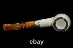 TEKIN SMOOTH BENT PIPE BLOCK MEERSCHAUM-NEW-HAND CARVED New W Case#1426 SILVER