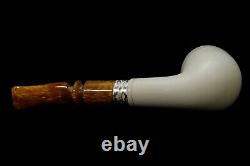 TEKIN SMOOTH BENT PIPE BLOCK MEERSCHAUM-NEW-HAND CARVED New W Case#1426 SILVER