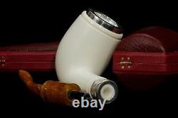 TEKIN SMOOTH BENT PIPE BLOCK MEERSCHAUM-NEW-HAND CARVED New W Case#1426 SILVER