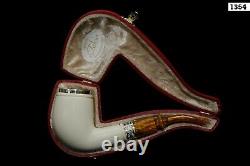 TEKIN SMOOTH BENT PIPE BLOCK MEERSCHAUM-NEW-HAND CARVED New W Case#1426 SILVER