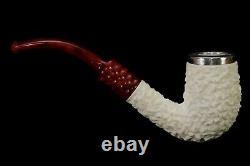 TEKIN Slim Rustic Bent Pipe BLOCK MEERSCHAUM-NEW-HAND CARVED W Case#896 Silver