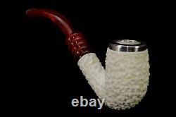 TEKIN Slim Rustic Bent Pipe BLOCK MEERSCHAUM-NEW-HAND CARVED W Case#896 Silver