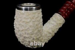 TEKIN Slim Rustic Bent Pipe BLOCK MEERSCHAUM-NEW-HAND CARVED W Case#896 Silver